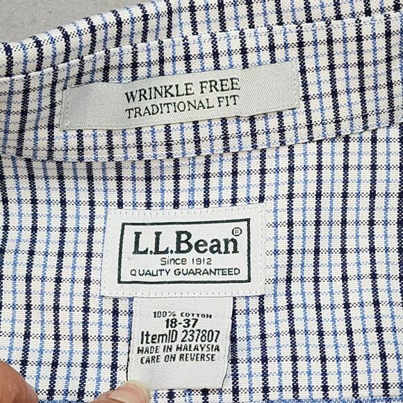 L L Bean Wrinkle Free Traditional Fit Blue Button Down Mens Sz 18 -‎ 37 - Picture 5 of 5